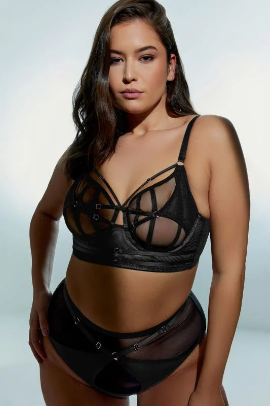 PLAYFUL PROMISES Eddie Black Mesh Crossover Balcony Bra