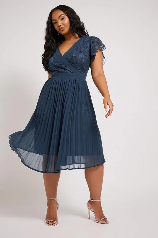 YOURS LONDON Curve Navy Blue Lace Wrap Midi Dress