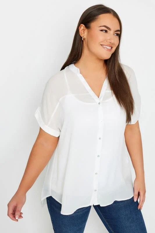 YOURS Curve White Button Through Short Sleeve Shirt