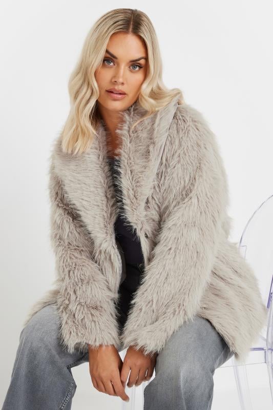YOURS Curve Light Grey Faux Fur Jacket