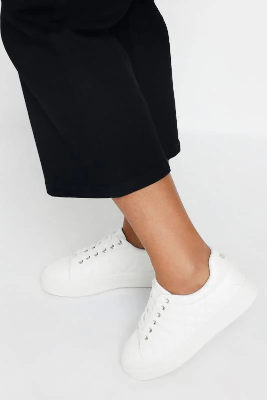White Quilted Design Trainers In Wide E Fit & Extra Wide EEE Fit