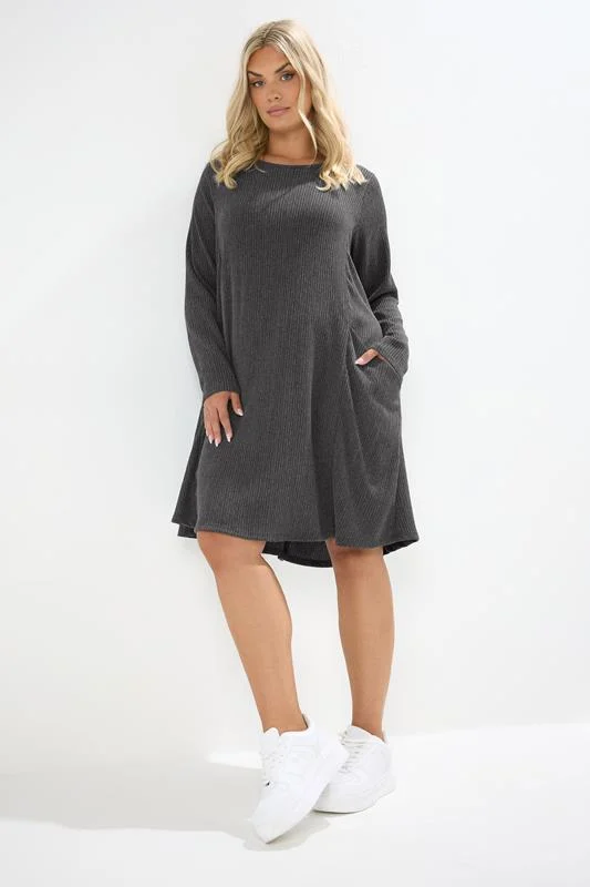 YOURS Curve Charcoal Grey Textured Pocket Dress