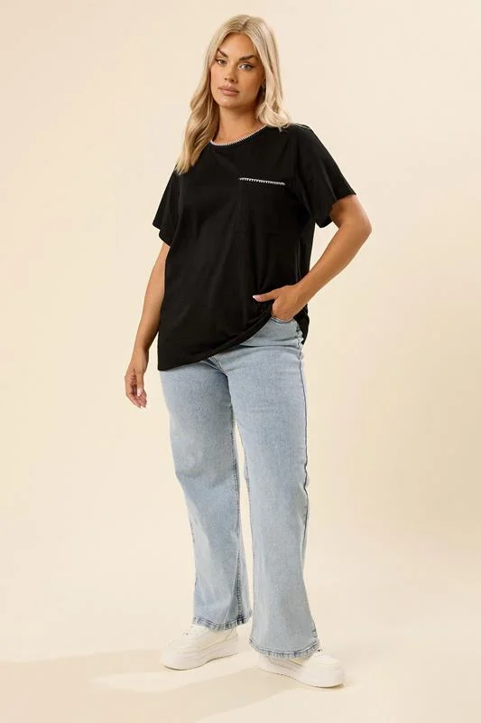 YOURS Curve Black Contrast Stitch Pocket Heavyweight T-Shirt 3 YOURS Curve Black Contrast Stitch Pocket Heavyweight T-Shirt