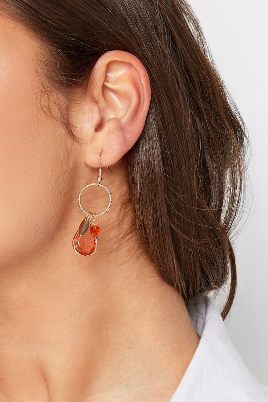 Gold Tone Stone Charm Drop Earrings