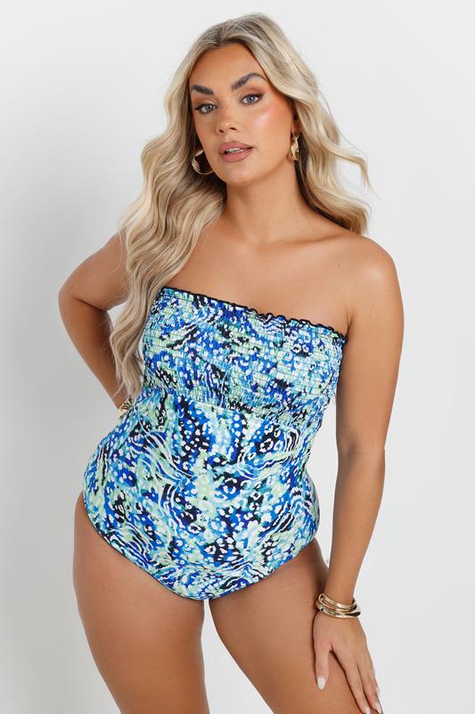 YOURS Curve Blue Animal Print Shirred Swimsuit 4 YOURS Curve Blue Animal Print Shirred Swimsuit