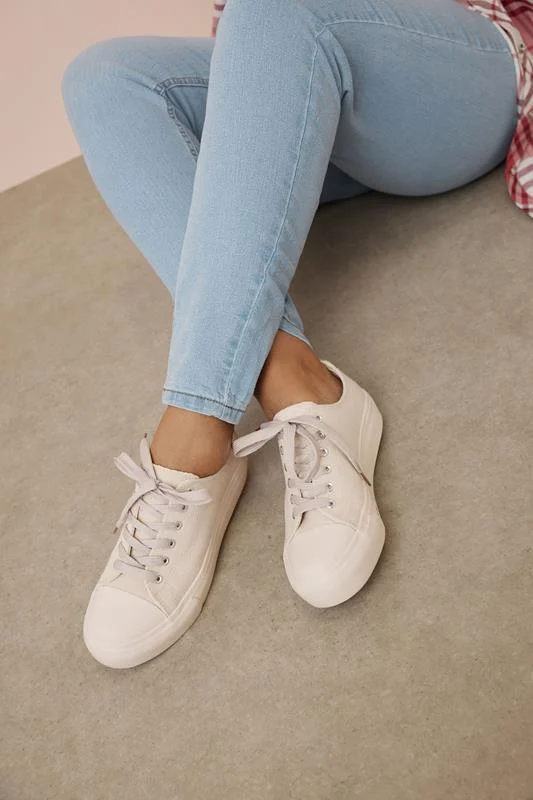 Natural Brown Canvas Trainers In Extra Wide EEE Fit