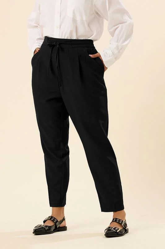YOURS Curve Black Tie Waist Straight Leg Trousers