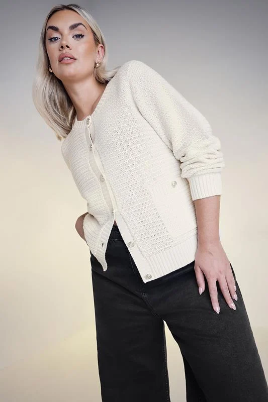 YOURS Curve White Button Through Pocket Cardigan