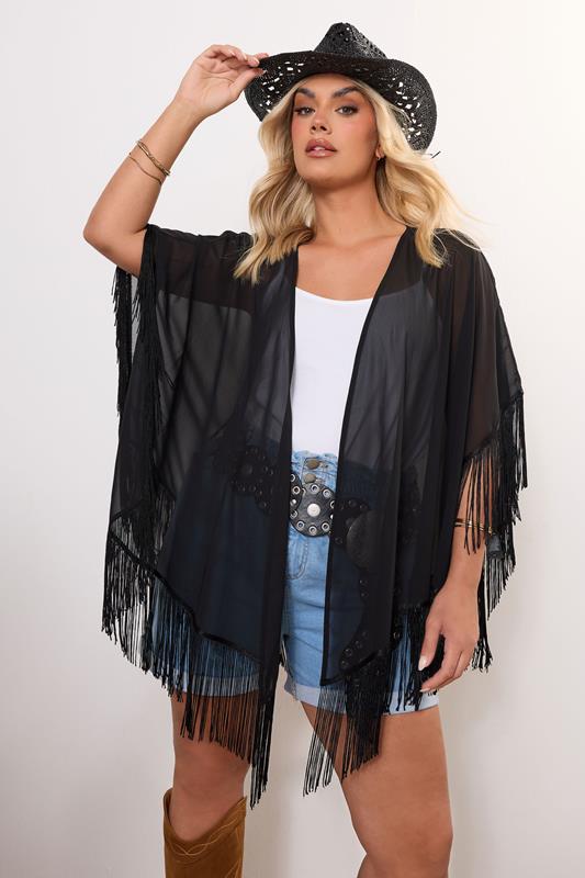 YOURS Curve Black Tassel Kimono