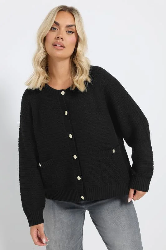 YOURS Curve Black Button Through Pocket Cardigan