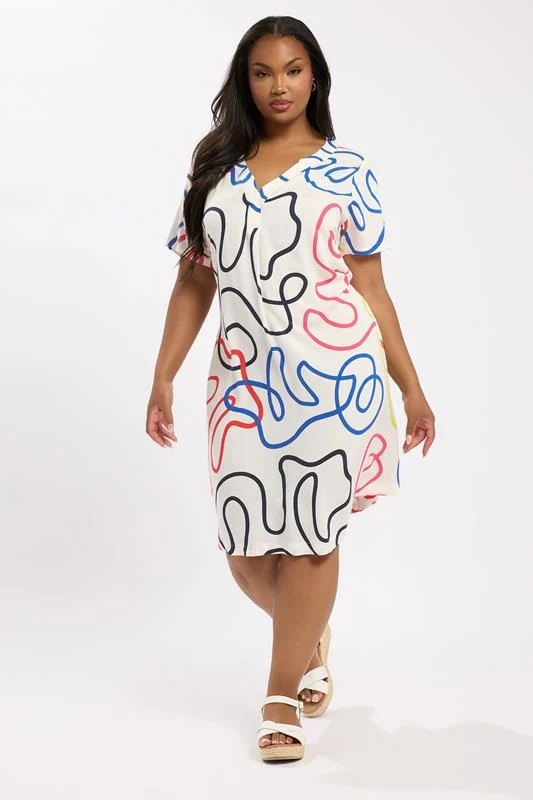 YOURS Curve White Abstract Swirl Pleat Front Tunic Dress 3 YOURS Curve White Abstract Swirl Pleat Front Tunic Dress