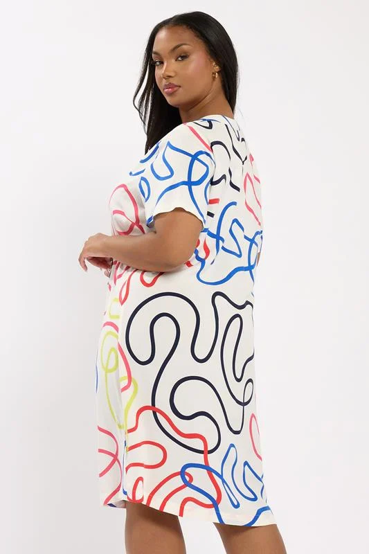 YOURS Curve White Abstract Swirl Pleat Front Tunic Dress 4 YOURS Curve White Abstract Swirl Pleat Front Tunic Dress