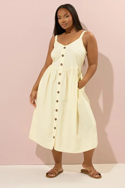 YOURS Curve Butter Yellow Linen Strappy Sundress