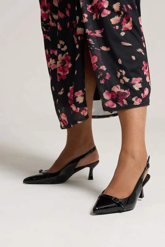 Black Buckle Slingback Court Shoes In Extra Wide EEE Fit