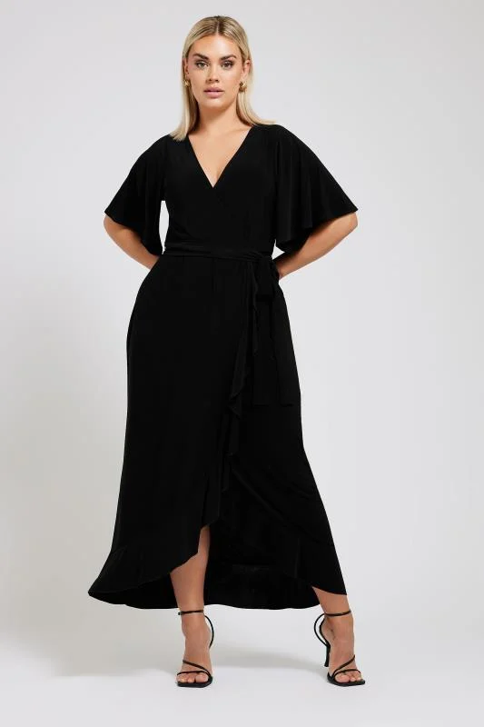 YOURS LONDON Curve Black Ruffle Hem Maxi Dress