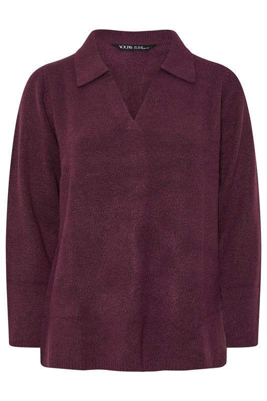 YOURS Curve Burgundy Red Collared Knitted Jumper