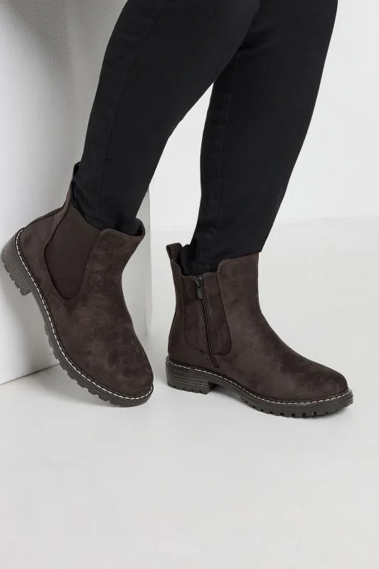 Brown Faux Suede Chelsea Boots In Wide E & Extra Wide EEE Fit