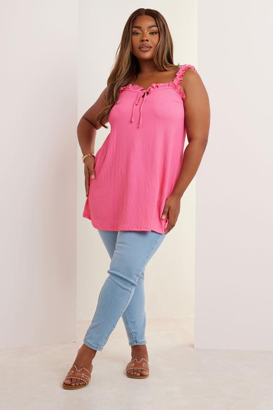 YOURS Curve Pink Tie Neck Frill Cami Top 3 YOURS Curve Pink Tie Neck Frill Cami Top