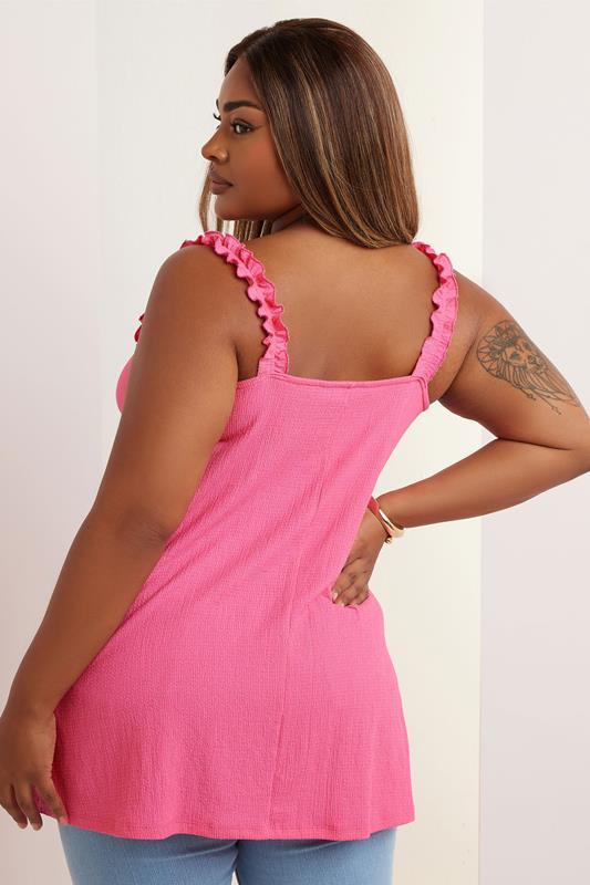 YOURS Curve Pink Tie Neck Frill Cami Top 4 YOURS Curve Pink Tie Neck Frill Cami Top