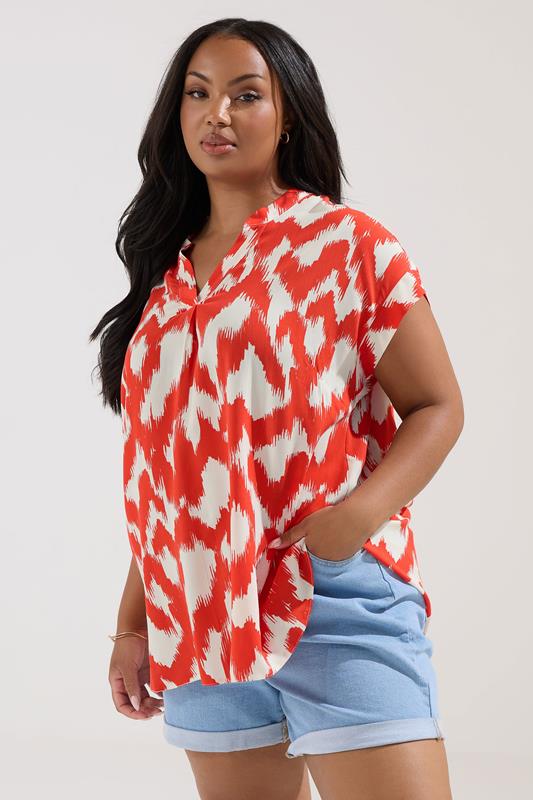 YOURS Curve Orange Abstract Notch Neck Blouse