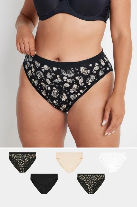 YOURS Curve 5 PACK Natural Brown Paisley Print Briefs