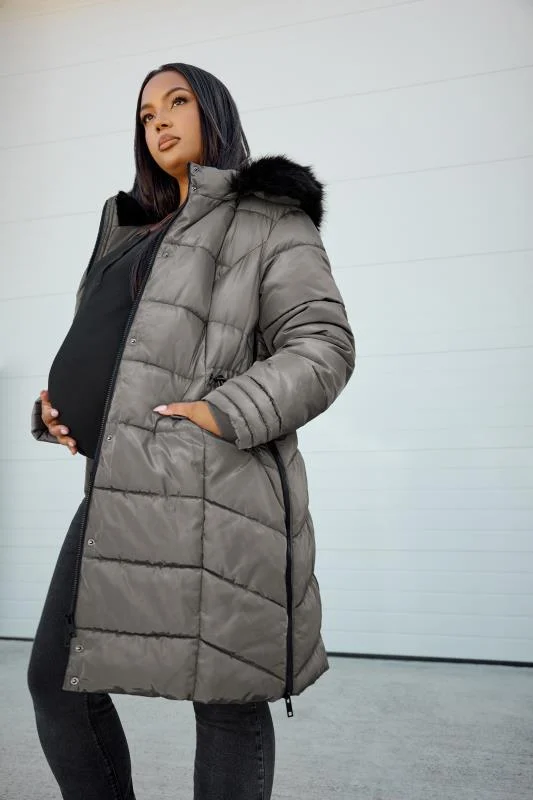 BUMP IT UP MATERNITY Curve Grey Zip Side Puffer Coat