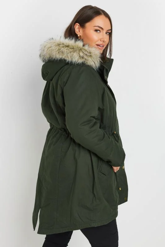BUMP IT UP MATERNITY Khaki Green Fur Trim Parka