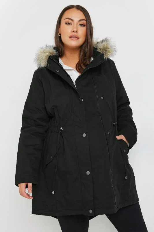 BUMP IT UP MATERNITY Black Fur Trim Parka