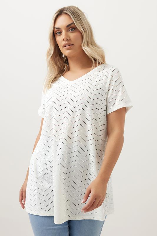 YOURS Curve White Pointelle Detail Top