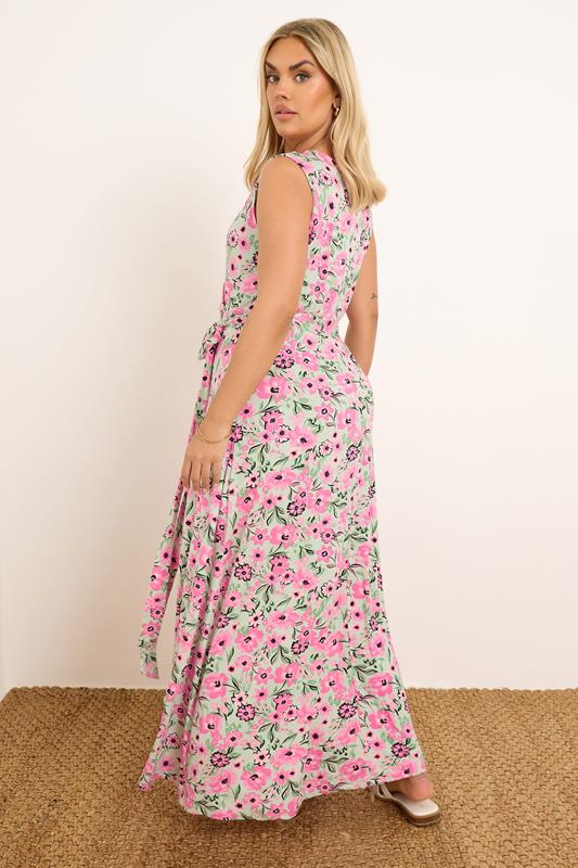 YOURS Curve Pink Floral Print Wrap Maxi Dress 3 YOURS Curve Pink Floral Print Wrap Maxi Dress