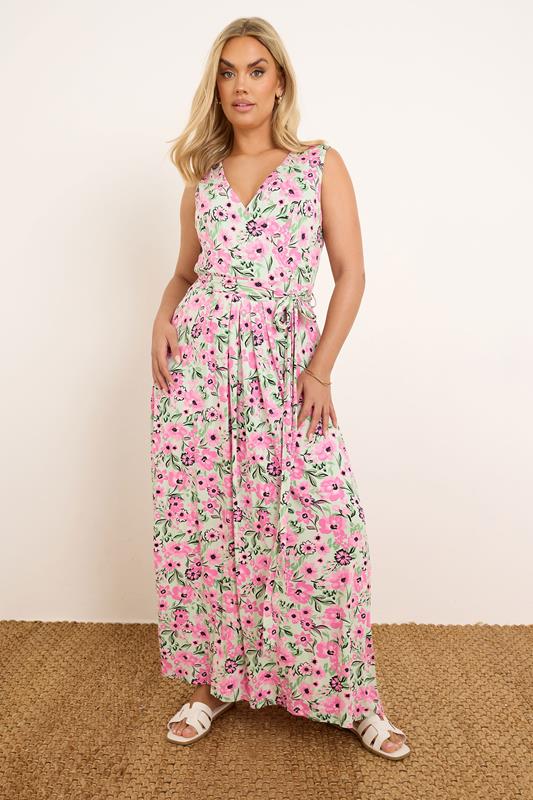 YOURS Curve Pink Floral Print Wrap Maxi Dress 5 YOURS Curve Pink Floral Print Wrap Maxi Dress