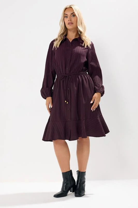YOURS Curve Burgundy Red Textured Shirt Dress