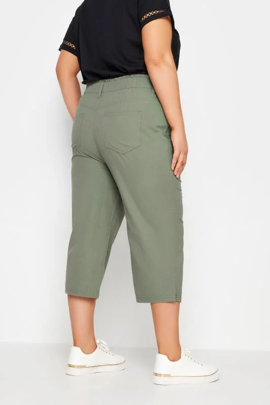 YOURS Curve Green Khaki Cool Cotton Cropped Trousers 4 YOURS Curve Green Khaki Cool Cotton Cropped Trousers