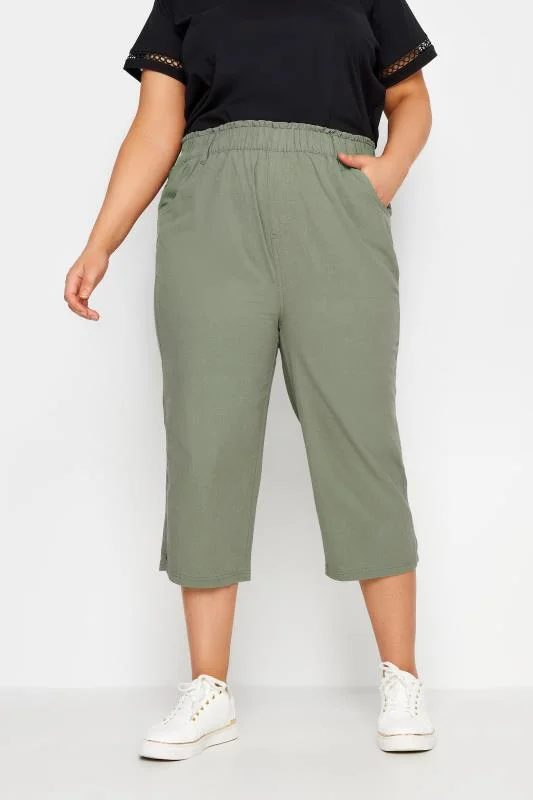 YOURS Curve Green Khaki Cool Cotton Cropped Trousers