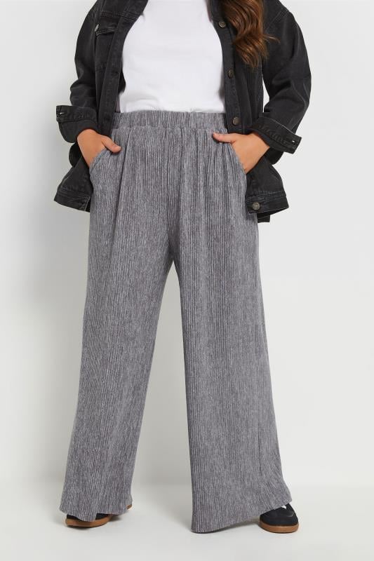 YOURS Curve Grey Pleated Wide Leg Trousers