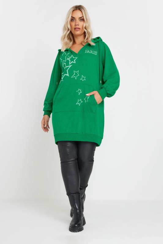 YOURS Curve Green'Paris' Star Print Longline Hoodie 3 YOURS Curve Green'Paris' Star Print Longline Hoodie