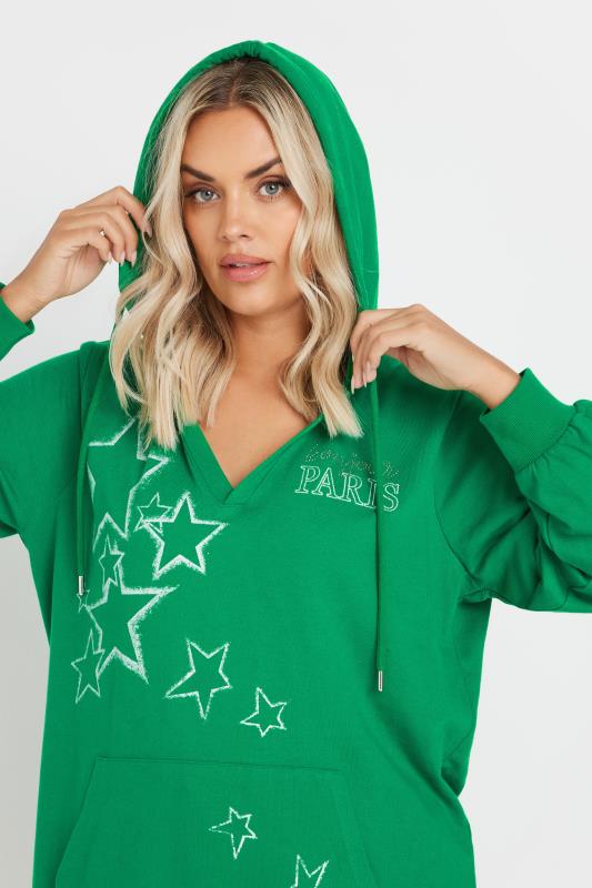 YOURS Curve Green'Paris' Star Print Longline Hoodie 4 YOURS Curve Green'Paris' Star Print Longline Hoodie