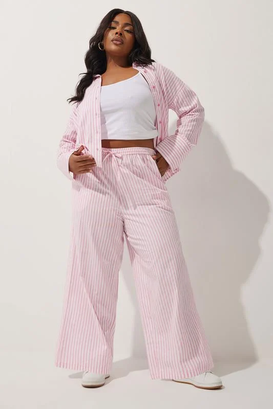 LIMITED COLLECTION Curve Pink & White Stripe Wide Leg Trousers
