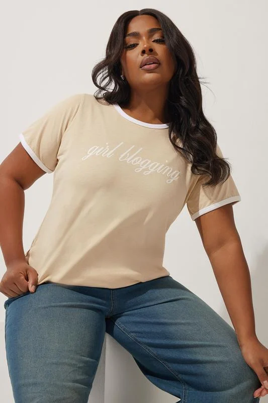 LIMITED COLLECTION Curve Natural Brown'Girl Blogging' Slogan T-Shirt