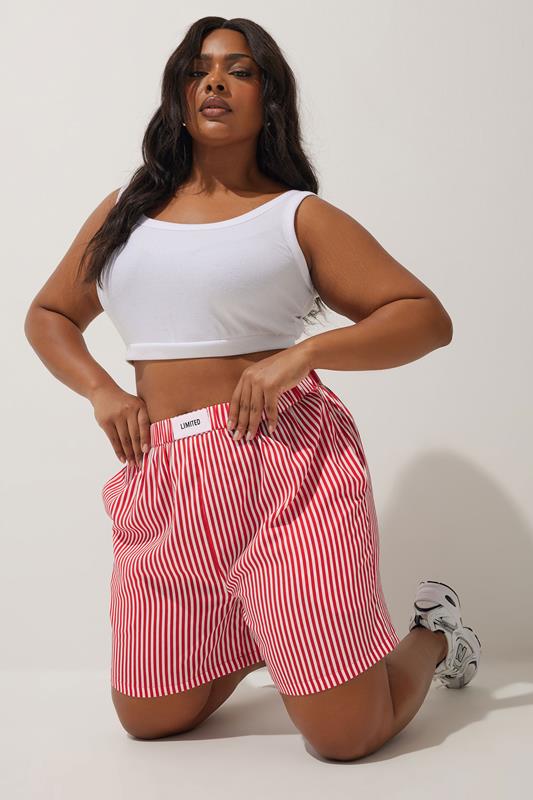 LIMITED COLLECTION Curve Red Stripe Boxer Waist Shorts