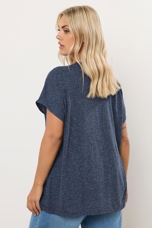 YOURS Curve Navy Blue Linen Marl Tie Front Top 4 YOURS Curve Navy Blue Linen Marl Tie Front Top