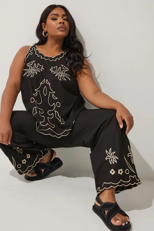 LIMITED COLLECTION Curve Black Embroidered Wide Leg Trousers