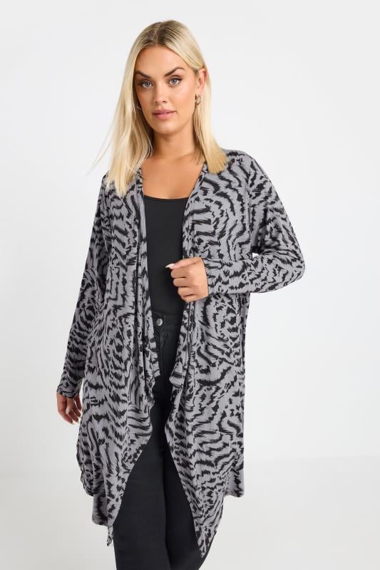 YOURS Curve Grey Abstract Print Waterfall Cardigan