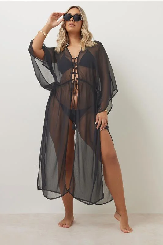 YOURS Curve Black Chiffon Maxi Kimono