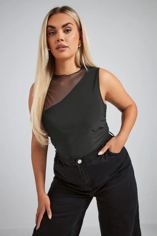 LIMITED COLLECTION Curve Black Asymmetric Mesh Bodysuit