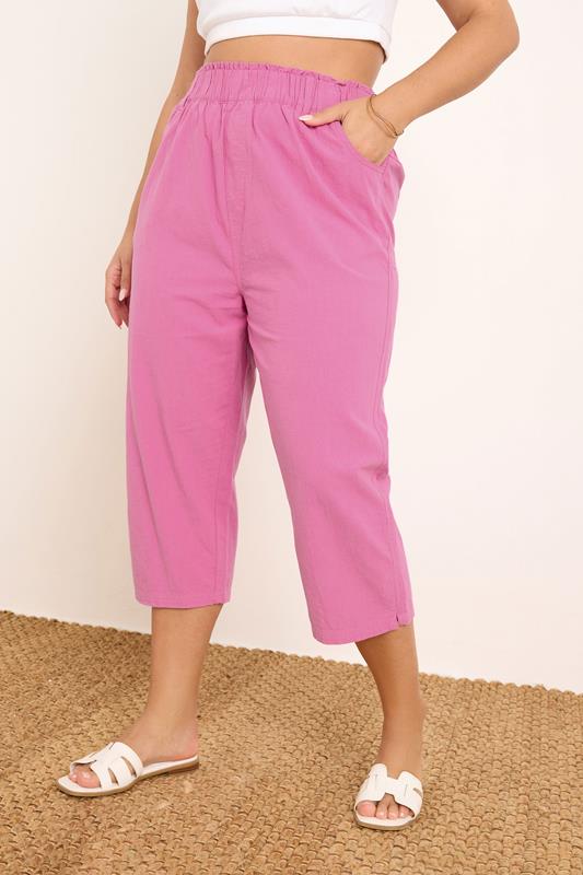 YOURS Curve Hot Pink Cool Cotton Cropped Trousers 3 YOURS Curve Hot Pink Cool Cotton Cropped Trousers