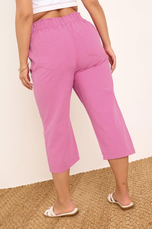 YOURS Curve Hot Pink Cool Cotton Cropped Trousers 4 YOURS Curve Hot Pink Cool Cotton Cropped Trousers