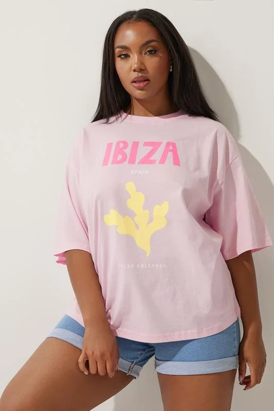 LIMITED COLLECTION Curve Pink'Ibiza' Graphic Boxy T-Shirt