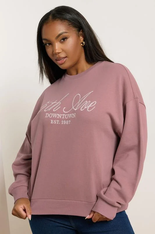 YOURS Curve Pink'5th Ave' Embroidered Sweatshirt