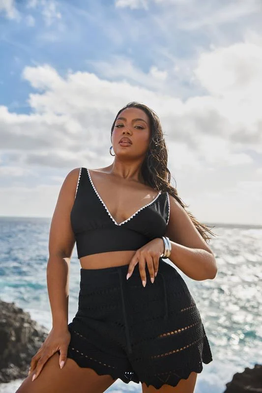 YOURS Curve Black Crochet Knit Beach Shorts